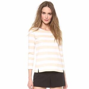 Theory Ling Sleeve Beige and White Striped Top